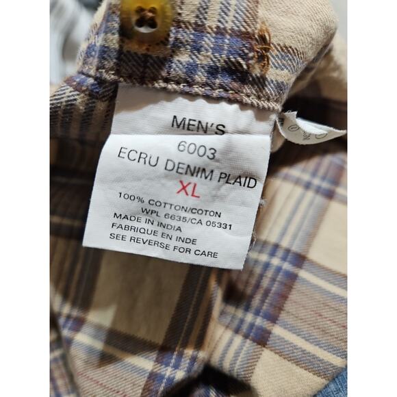 Woolrich Shirt Mens Extra Large Tan Plaid Long Sleeve Buttoned Down Western Wear - Picture 6 of 9